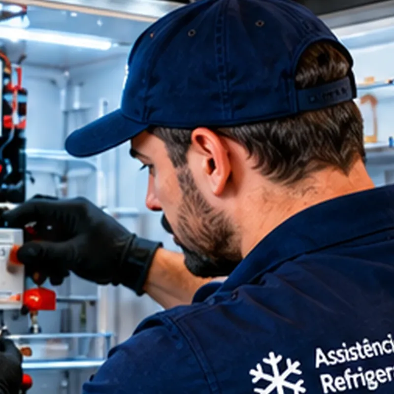 Detalhe de atendimento técnico em sistema de refrigeração